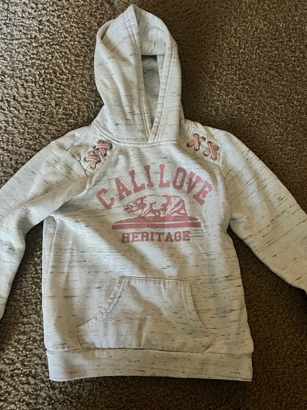 Heritage Girls' Light Gray Hoodie with Pink Graphic